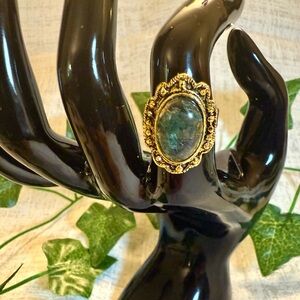 New Vintage-Inspired Adjustable Gold Ring w/Mossy Green Stone